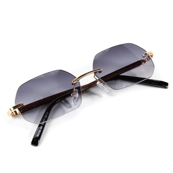 Rimless Gray Tint Gradient Woodgrain Sunglasses - Picture 2 of 5